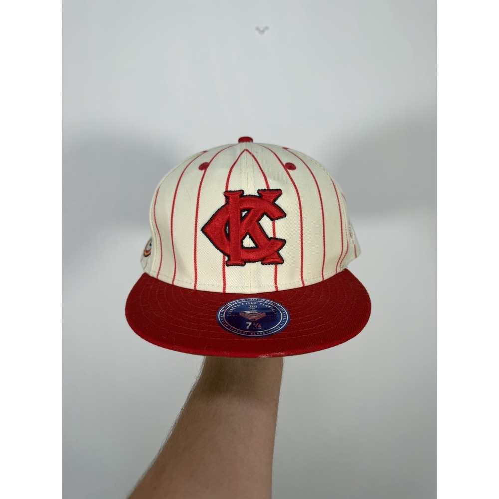 Kansas City Monarchs KC Ebbets Field Crown Fitted Hat 7 3/4 Pinstripe